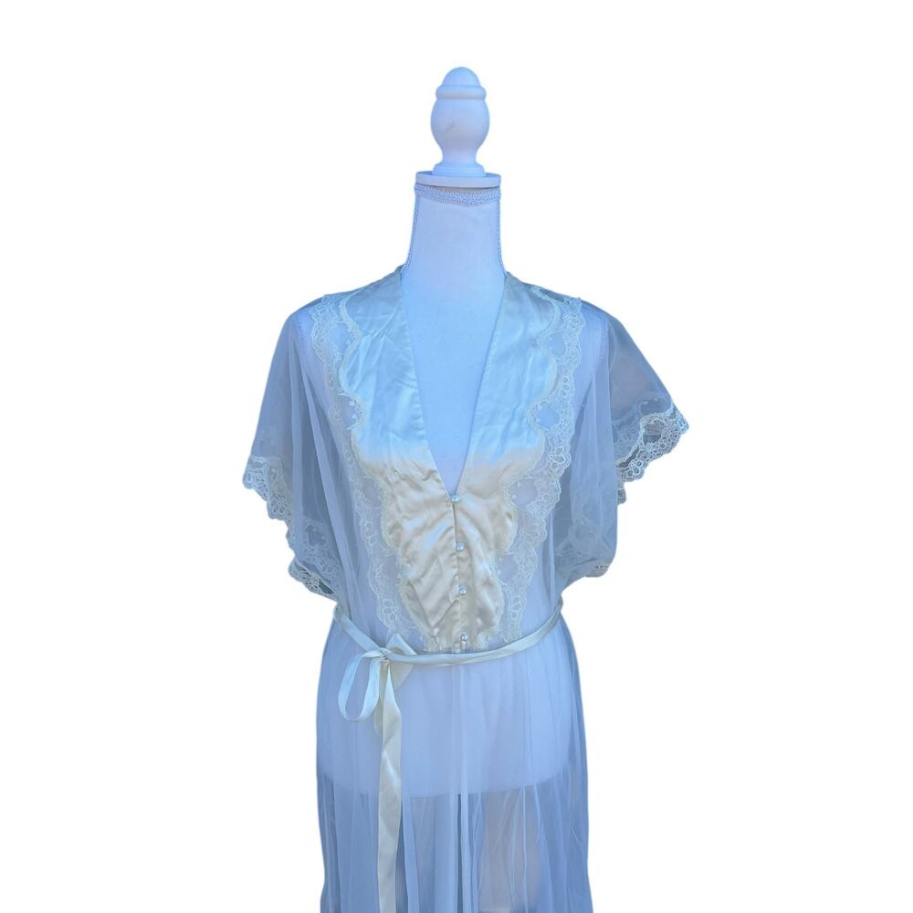 Vintage Women's Night Gown Sleepwear V-Neck Floral Lace Ivory Size Medium - Picture 9 of 16